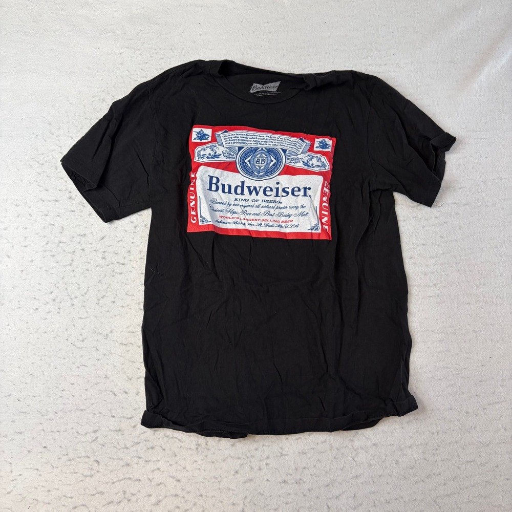 Budweiser T-Shirt Mens Medium Black Graphic Logo Short Sleeve Beer Tee